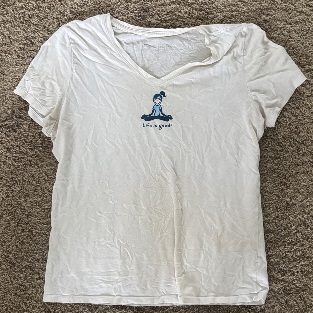 Life Is Good White Tee with Blue Graphic
